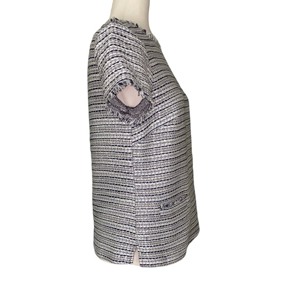 Sail to Sable Metallic Silver Tweed Striped Fringe Top - S - Picture 5 of 13